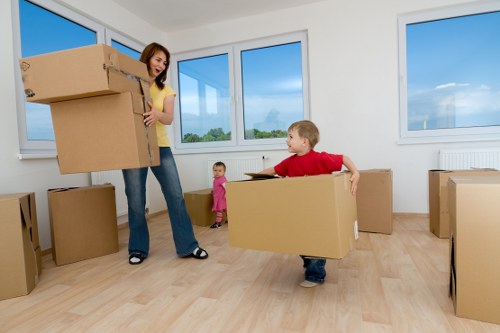 Prepared moving boxes and labelled items for a Westminster household relocation