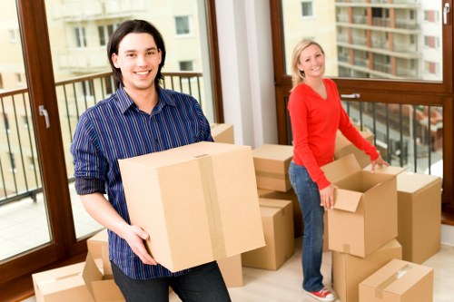 Moving equipment and boxes in a central London office setting
